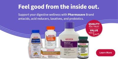 Pharmasave Brand antacids, acid reducers, laxatives, and probiotics