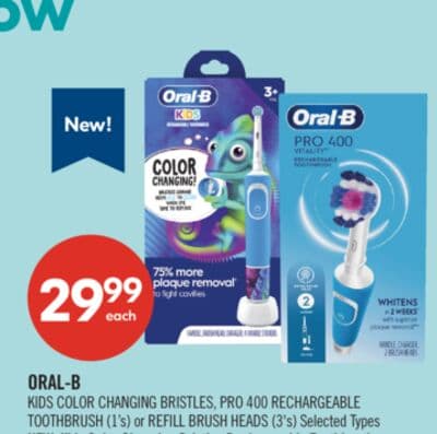 ORAL-B KIDS COLOR CHANGING BRISTLES, PRO 400 RECHARGEABLE TOOTHBRUSH (1's) or REFILL BRUSH HEADS (3's)