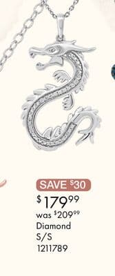 Sterling Silver Diamond Dragon Pendant