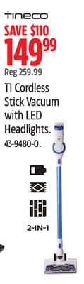 Tineco T1 Cordless Stick Vacuum with LED Headlights.