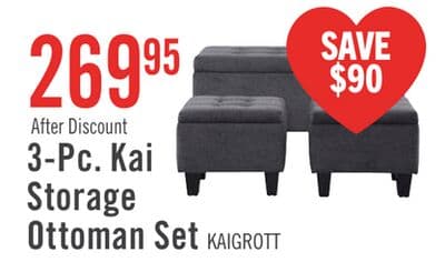 Kai 19.5" 3-Piece Storage Ottomans - Grey Linen-Look