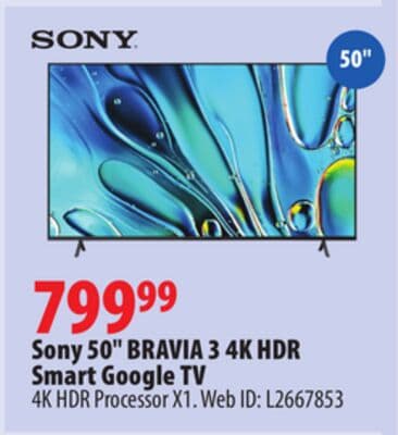 Sony 50" BRAVIA 3 4K HDR Smart Google TV