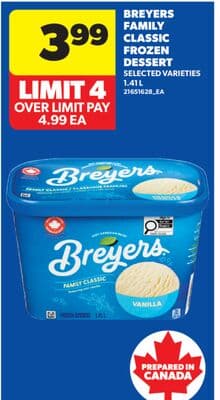 BREYERS FAMILY CLASSIC FROZEN DESSERT, 1.41 L