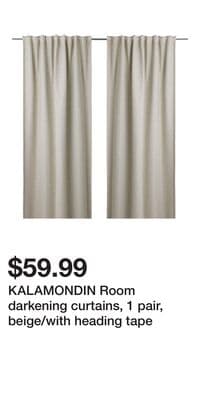 KALAMONDIN Room darkening curtains, 1 pair, beige/with heading tape