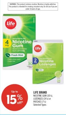 LIFE BRAND NICOTINE GUM (30's), LOZENGES (24's) or PATCHES (7's)
