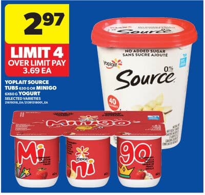 YOPLAIT SOURCE TUBS, 630 G OR MINIGO, 6X60 G YOGURT