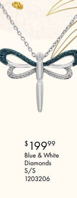 Sterling Silver Blue & White Diamond Dragonfly Pendant