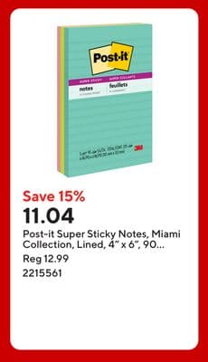 Post-it Super Sticky Notes, Miami Collection, Lined, 4" x 6", 90 Sheets/Pad, 3 Pads/Pack