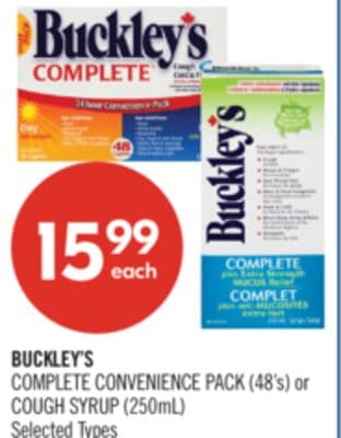 BUCKLEY'S COMPLETE CONVENIENCE PACK (48's) or COUGH SYRUP (250mL)