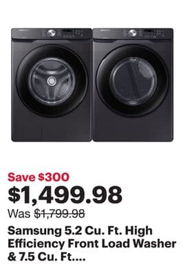 Samsung 5.2 Cu. Ft. High Efficiency Front Load Washer & 7.5 Cu. Ft. Electric Dryer - Black