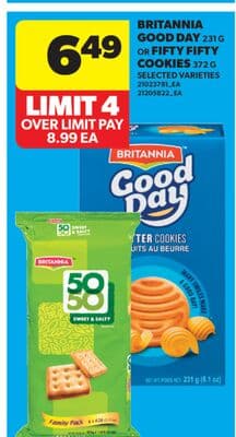 BRITANNIA GOOD DAY, 231 G OR FIFTY FIFTY COOKIES, 372 G