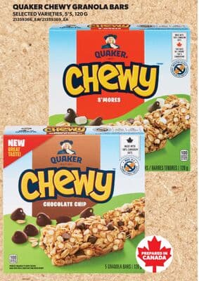 QUAKER CHEWY GRANOLA BARS, 5' S, 120 G