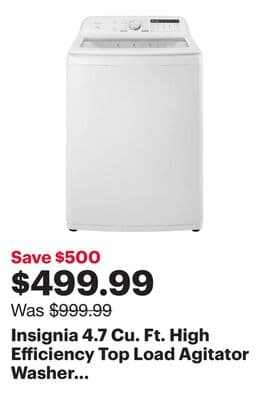 Insignia 4.7 Cu. Ft. High Efficiency Top Load Agitator Washer (NS-WMT41WA5) - White - Only at Best Buy