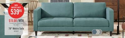 Metro 78" Fabric Sofa with Tufted Seat Cushions and Reversible Back Cushions - Denim Blue