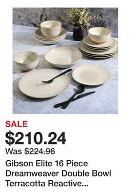 Gibson Elite 16 Piece Dreamweaver Double Bowl Terracotta Reactive Dinnerware Set