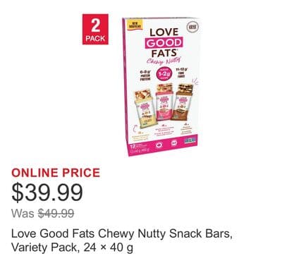 Love Good Fats Chewy Nutty Snack Bars, Variety Pack, 24 × 40 g