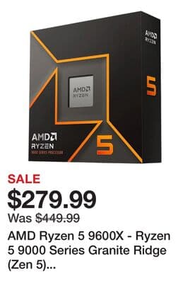 AMD Ryzen 5 9600X - Ryzen 5 9000 Series Granite Ridge (Zen 5) 6-Core 3.9 GHz - Socket AM5 65W - Radeon Graphics Processor - 100-100001405WOF