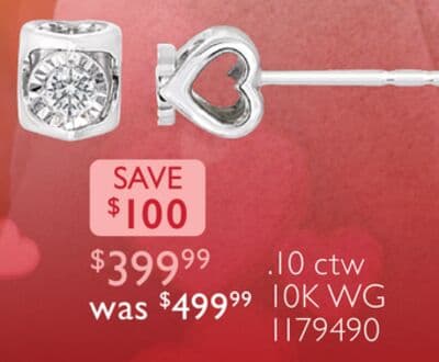 10K White Gold 0.10 CTW Diamond Studs with Heart Design