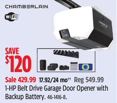 CHAMBERLAIN 1-HP Belt Drive Garage Door Opener with Backup Battery