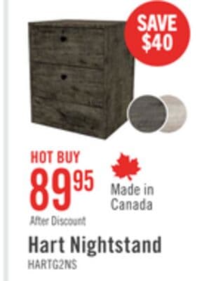 Hart Bedside 2-Drawer Nightstand, 18.4"W x 22.2"H, Made in Canada - Grey
