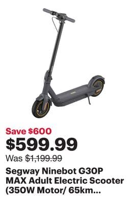 Segway Ninebot G30P MAX Adult Electric Scooter (350W Motor/ 65km Range / 30km/h Top Speed) - Dark Grey