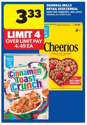 GENERAL MILLS RETAIL SIZE CEREAL, 300-430 G
