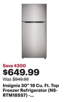 Insignia 30" 18 Cu. Ft. Top Freezer Refrigerator (NS-RTM18SS7) - Stainless Steel - Only at Best Buy