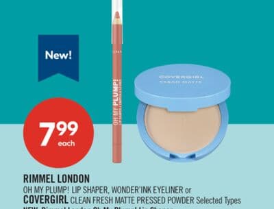 RIMMEL LONDON OH MY PLUMP! LIP SHAPER, WONDER'INK EYELINER or COVERGIRL CLEAN FRESH MATTE PRESSED POWDER