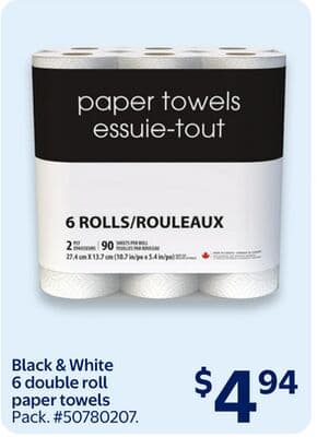 Black & White 6 double roll paper towels