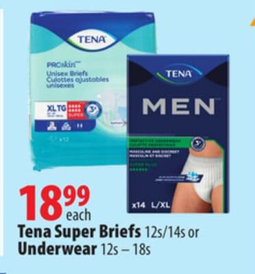 Tena Super Briefs 12s/14s or Underwear 12s-18s