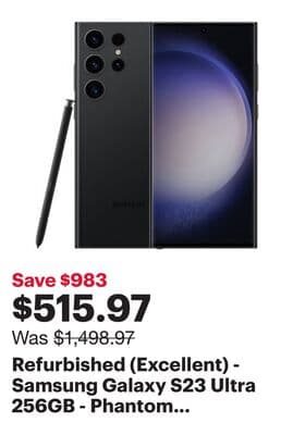 Refurbished (Excellent) - Samsung Galaxy S23 Ultra 256GB - Phantom Black - Unlocked