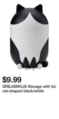 GREJSIMOJS Storage with lid, cat-shaped black/white