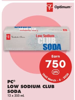 PC® LOW SODIUM CLUB SODA, 12 x 355 mL