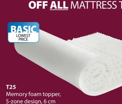 T25 Memory foam topper, 5-zone design, 6 cm