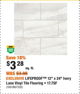 EXCLUSIVE LIFEPROOF™ 12" x 24" Ivory Lane Vinyl Tile Flooring • 17.7SF