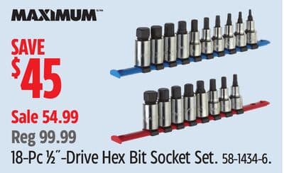 18-Pc 1⁄2˝-Drive Hex Bit Socket Set.