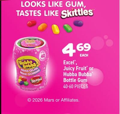 Excel®, Juicy Fruit® or Hubba Bubba® Bottle Gum