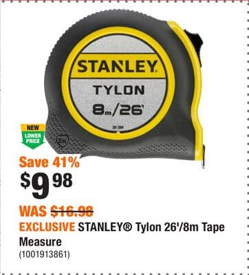 EXCLUSIVE STANLEY® Tylon 26'/8m Tape Measure