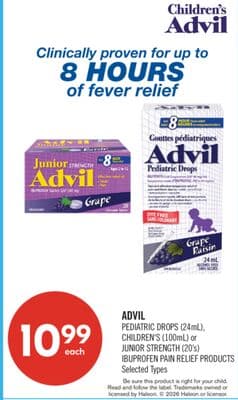 ADVIL PEDIATRIC DROPS (24mL), CHILDREN'S (100mL) or JUNIOR STRENGTH (20's) IBUPROFEN PAIN RELIEF PRODUCTS