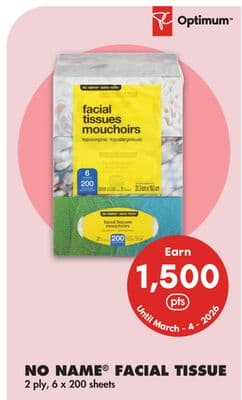 NO NAME® FACIAL TISSUE, 2 PLY, 6 X 200 SHEETS