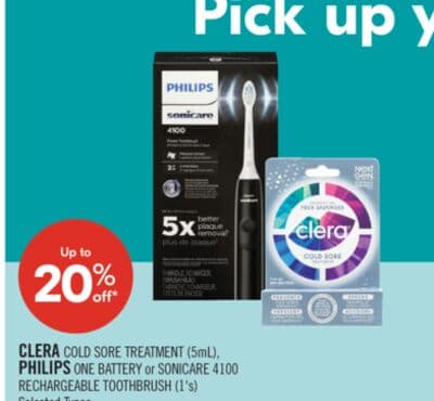 CLERA COLD SORE TREATMENT (5mL), PHILIPS ONE BATTERY or SONICARE 4100 RECHARGEABLE TOOTHBRUSH (1's)