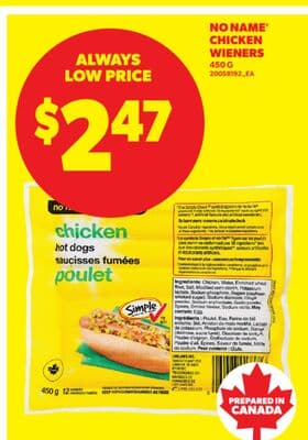 NO NAME® CHICKEN WIENERS, 450 G