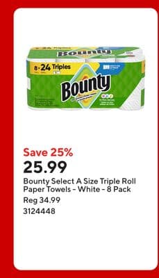 Bounty Select A Size Triple Roll Paper Towels - White - 8 Pack