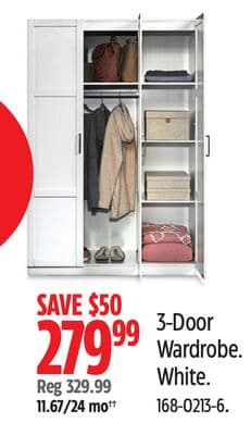 Sauder 3-Door Wardrobe White