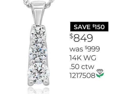 New Brilliance Lab Grown 0.50CTW Diamond Pendant in 14K White Gold