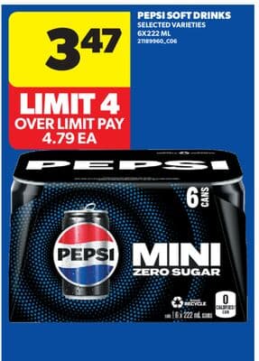 PEPSI SOFT DRINKS, 6X222 ML