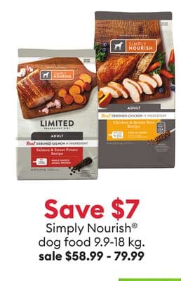 Save $7 Simply Nourish® dog food 9.9-18 kg.