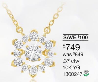 New Brilliance Lab Grown 0.37CTW Dancing Diamond Pendant in 10K Yellow Gold
