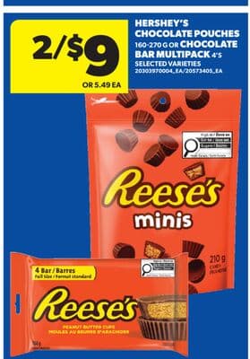 HERSHEY'S CHOCOLATE POUCHES, 160-270 G OR CHOCOLATE BAR MULTIPACK, 4'S