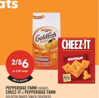 PEPPERIDGE FARM COOKIES CHEEZ-IT or PEPPERIDGE FARM GOLDFISH BAKED SNACK CRACKERS